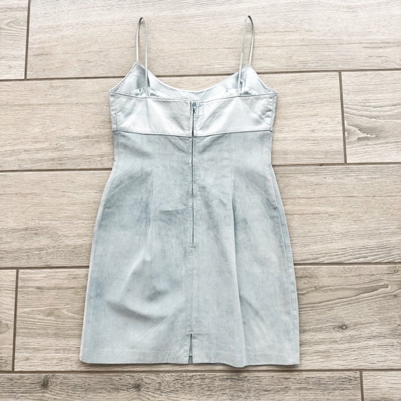 Danier Women’s Leather Suede Mini Dress Cocktail Spaghetti Straps Sky Blue S/P - Picture 8 of 8